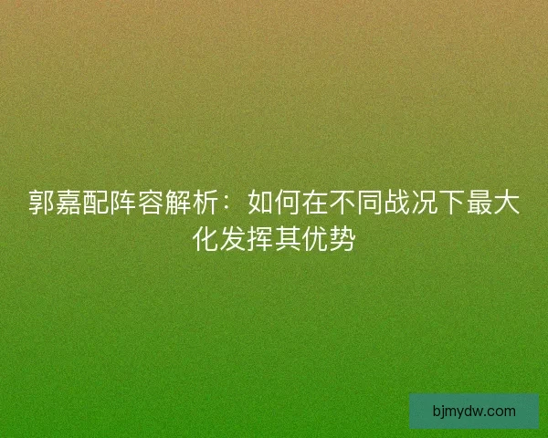 郭嘉配阵容解析:如何在不同战况下最大化发挥其优势 郭嘉配阵容解析:如何在不同战况下最大化发挥其优势